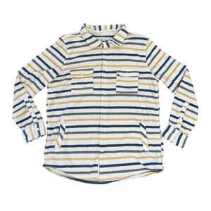 O’Neill Striped Fleece Shacket Womens Medium Pearl Snap Shirt Jacket Yellow Blue